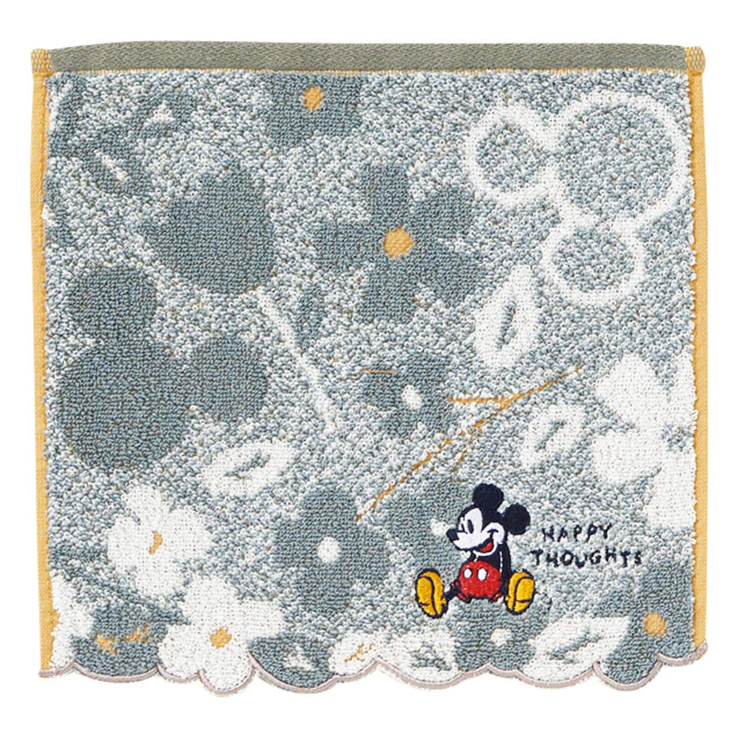 日本千趣會 - 迪士尼 緹花滾邊刺繡小手帕-米奇-灰 (25×25cm)