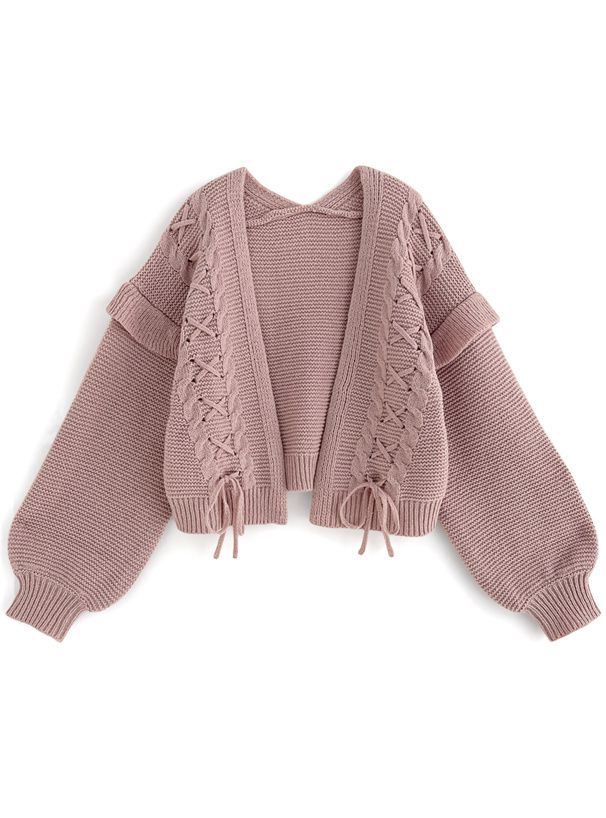 日本 GRL - 甜美交叉綁帶針織外套-黑 (F)