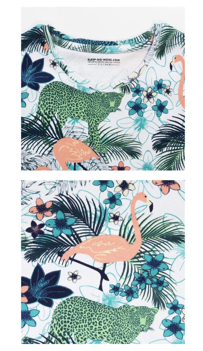 英國 SLEEP NO MORE - 100% 有機棉兒童短袖上衣-叢林花豹與鶴 (1.5-2 Y)