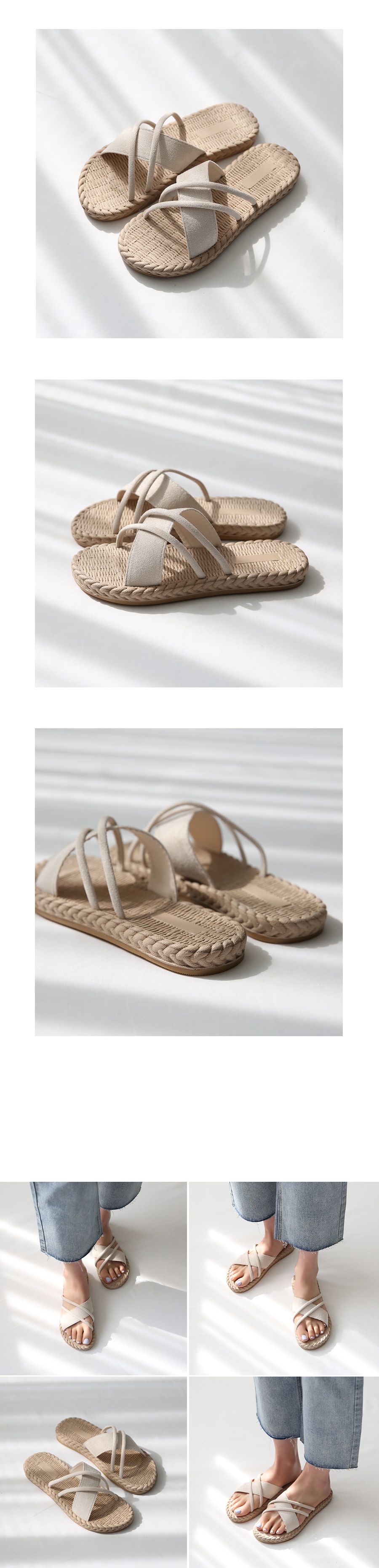 韓國 Dangolunni - 交叉編織拖鞋-杏