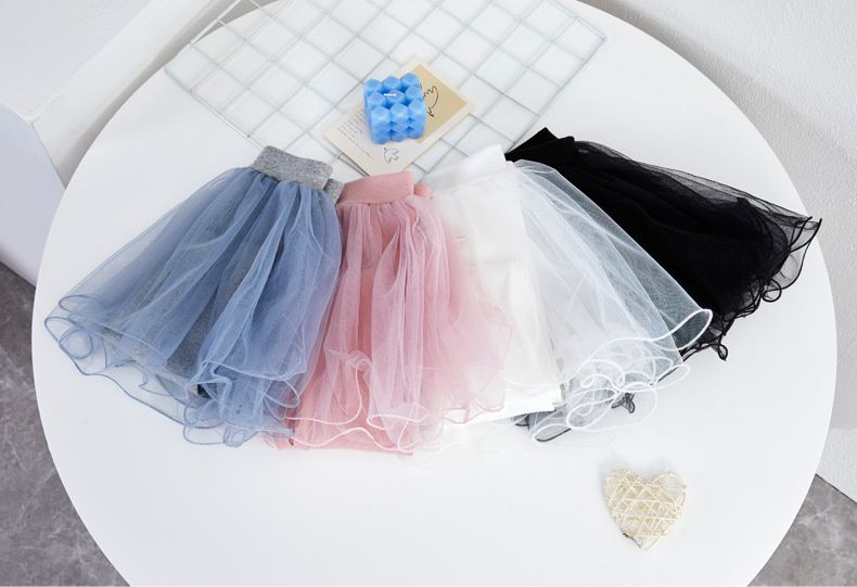 FANMOU - 假兩件捲邊紗褲裙-黑色