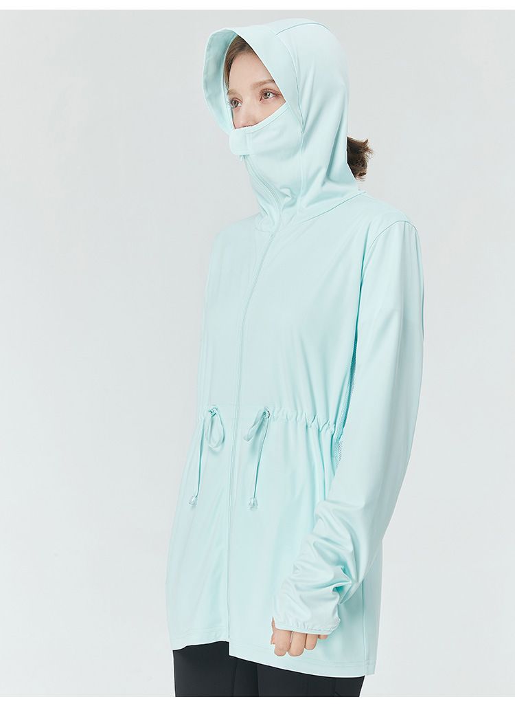 抗UV輕薄防曬連帽外套-長版收腰-薄荷綠-無logo