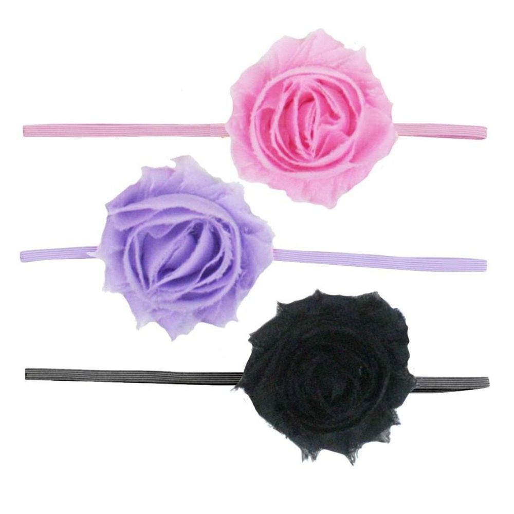 美國 RuffleButts - 小公主甜美髮帶3入組-粉紫黑玫瑰 (單一尺寸)