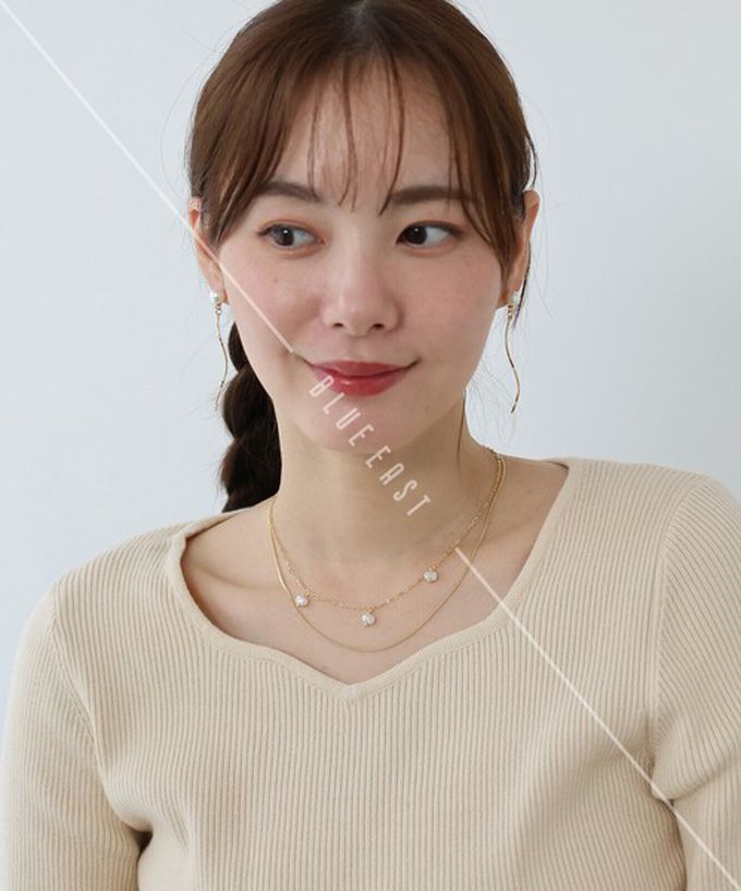 日本 BLUE EAST - 韓國製 珍珠優美曲線耳環-(耳針)-金