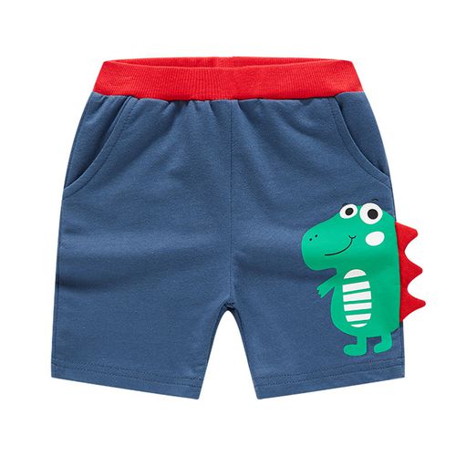 純棉運動短褲-可愛立體恐龍-藍色