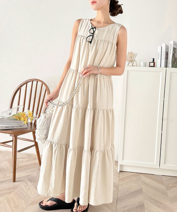 日本 Classical Elf - 2way前後領飄逸分層無袖洋裝-棕