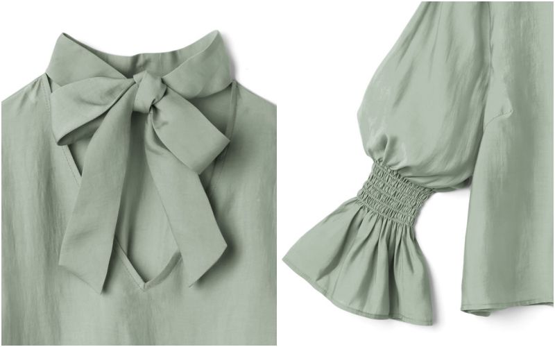 日本 GRL - 美背蝴蝶結雪紡糖果袖長袖上衣-時尚黑