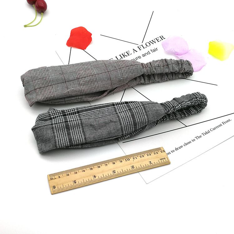 布藝寬邊交叉髮帶-鬆緊帶款-深灰色