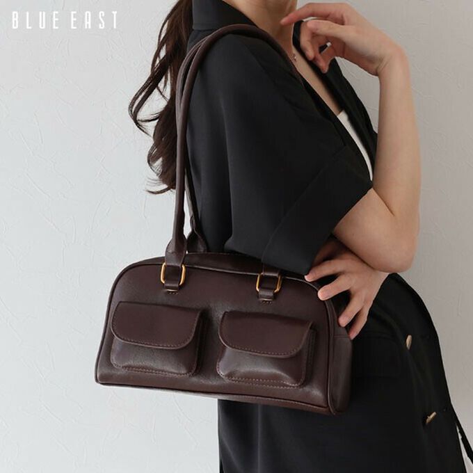 日本 BLUE EAST - 雙口袋簡約都會風肩背包-氣質黑