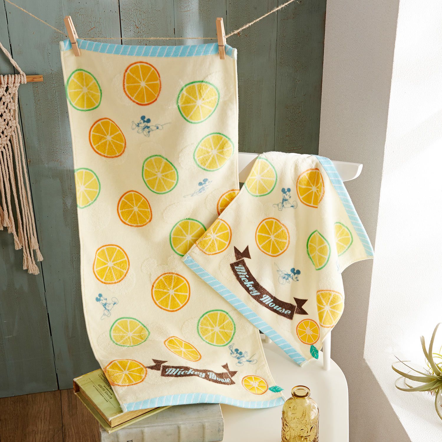 日本千趣會 - 迪士尼 純棉方巾-清爽柑橘米奇 (34x36cm)