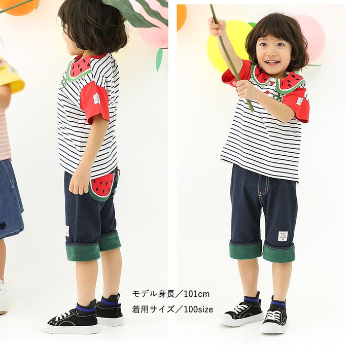 日本 ZOOLAND - 可愛水果口袋反摺造型短褲-奇異果-淺棕