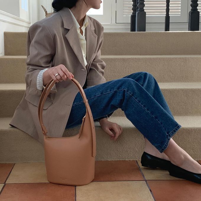 韓國lemego - 牛皮霧面可調整肩背/手提包(Sally)-焦糖棕