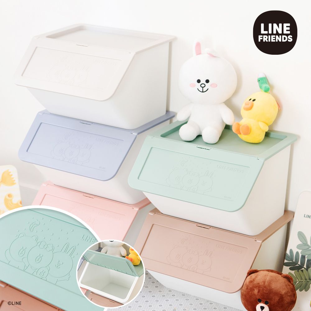 LINE FRIENDS 【卡其色】上掀式浮雕收納箱35L 3入組 置物箱 整理箱 收納箱