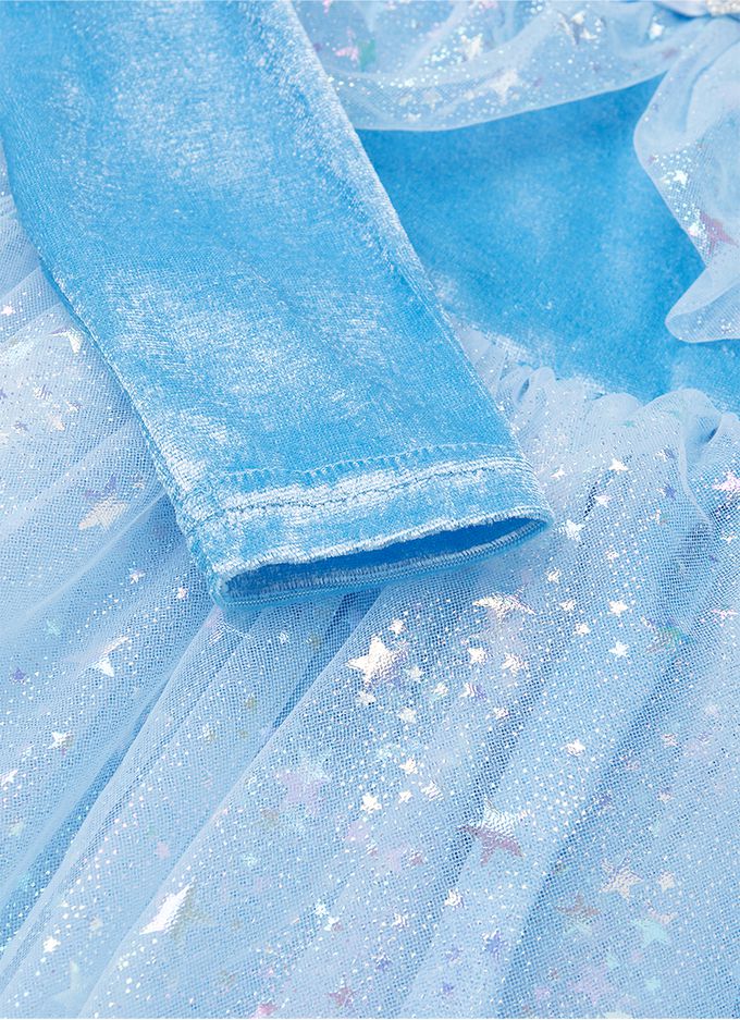 韓國 OZKIZ - (附髮箍)冬日公主星星亮片網紗洋裝-天空藍