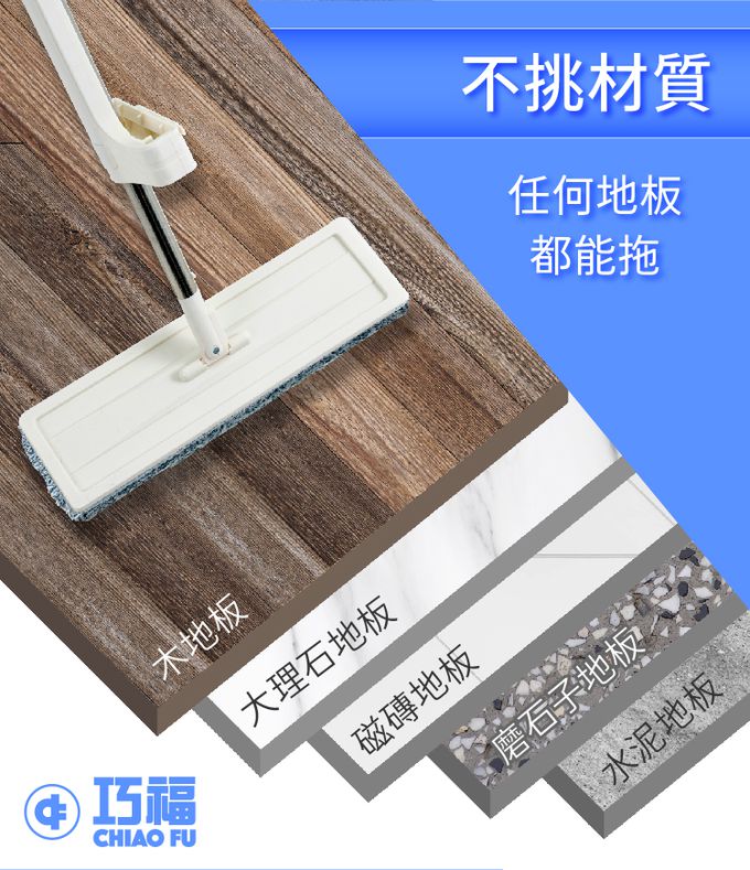 巧福 CHIAO FU - 乾濕兩用免手洗平板拖把UC-107W專用拖布-三入