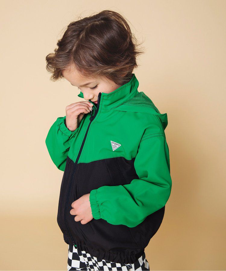 日本 BREEZE - 防潑水繽紛撞色連帽休閒外套-土耳其藍x棕