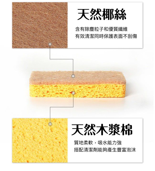 天然木漿棉椰絲海綿清潔刷-雙面-橘色