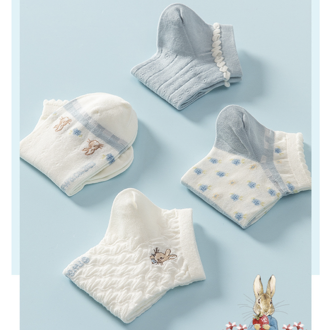 love, charlotte - 彼得兔聯名款嫩藍色系透氣輕薄短筒棉襪 (XXL (腳長22~24cm))-4 雙一組