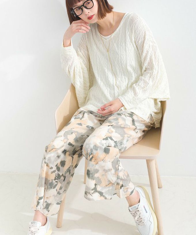 日本 le colis - [人氣款]柔和季節感印花輕盈寬褲-暈染-灰卡其