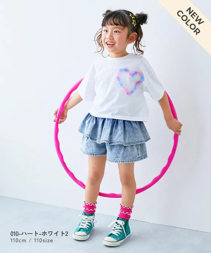 日本 devirock - 俏麗薄紗點綴短袖上衣-愛心-淺紫