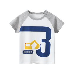 27KIDS - 純棉短袖上衣-挖掘機3-灰+白