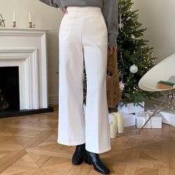 韓國女裝連線 - VETICA (內磨毛)韓製顯瘦小腹收收寬褲-象牙白