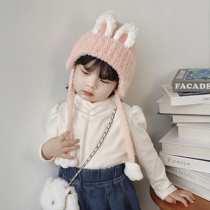 Love, Charlotte - 可愛粉色小兔子珊瑚絨保暖帽 (頭圍:50~52cm (3歲+))