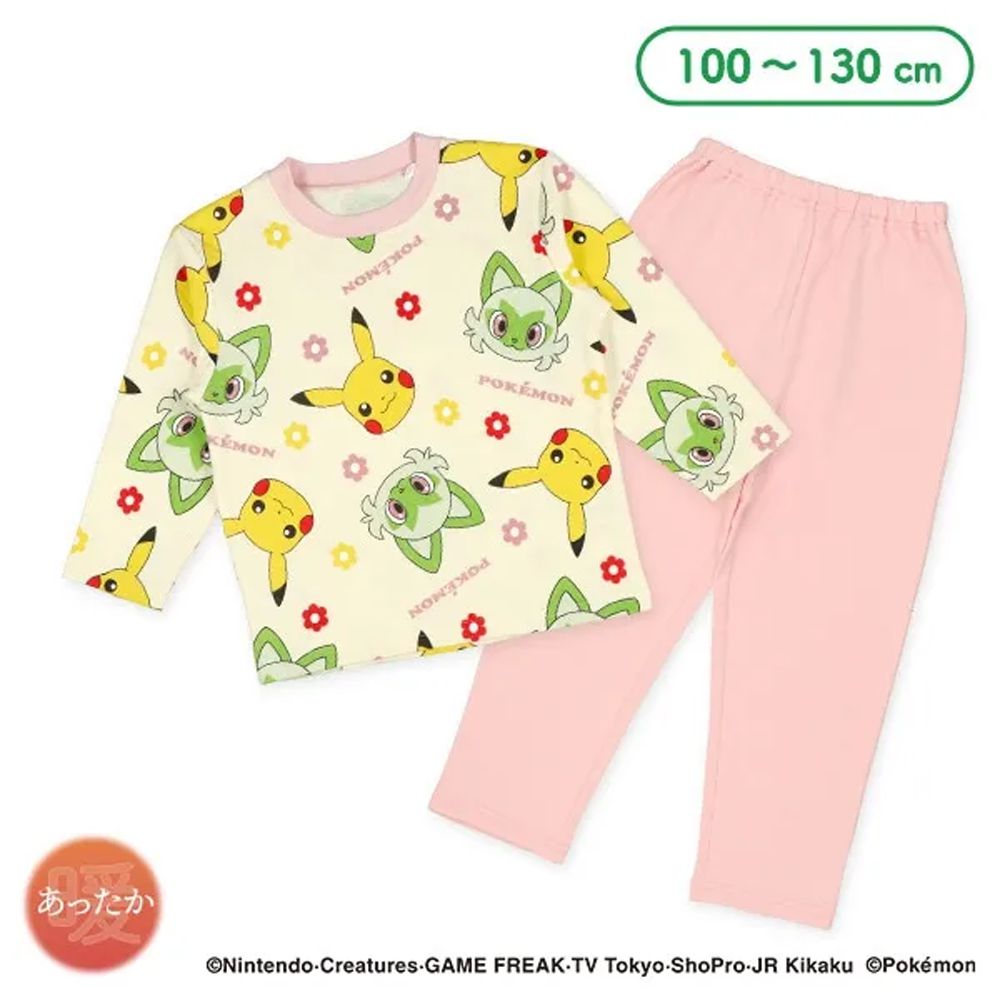 聯名款 絎縫鋪棉保暖長袖家居服/睡衣-卡通人物寶可夢-粉紅