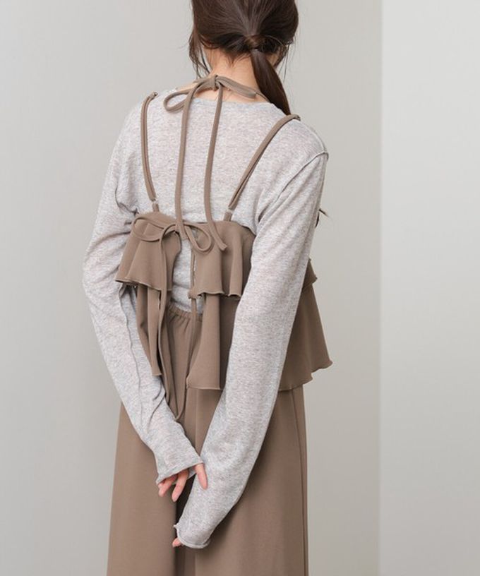 日本 Bab - 優雅綁帶層疊喬其紗細肩帶洋裝-摩卡