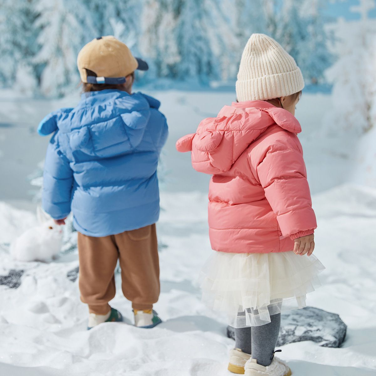 防水防污童趣造型羽絨外套(90%鴨絨)-熊熊耳朵-粉色