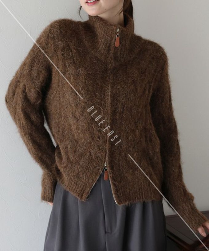 日本 BLUE EAST - 混羊毛麻花紋路立領雙拉鏈針織外套-象牙白