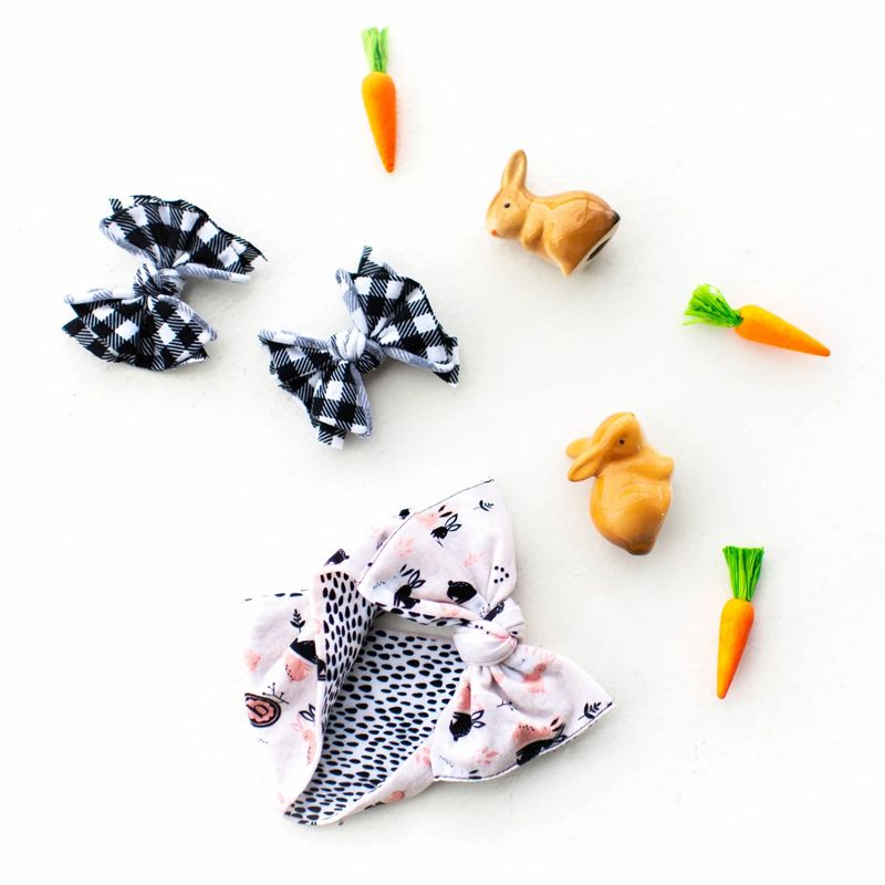 美國baby bling - 純手工極優雅細緻輕柔微彈性/毫無束縛感蝴蝶結髮帶/髮飾_印花雙面系列-可愛小兔