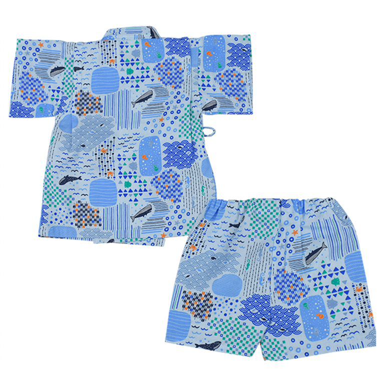 akachan honpo - 兩件式甚平-海-淺藍色