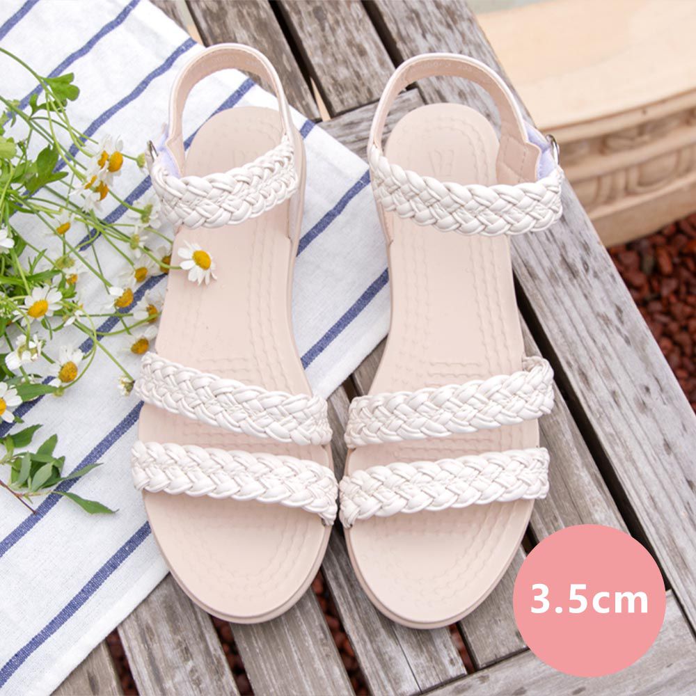 韓國 PINKELEPHANT - 防水編織帶輕量厚底涼鞋(3.5cm)-象牙白