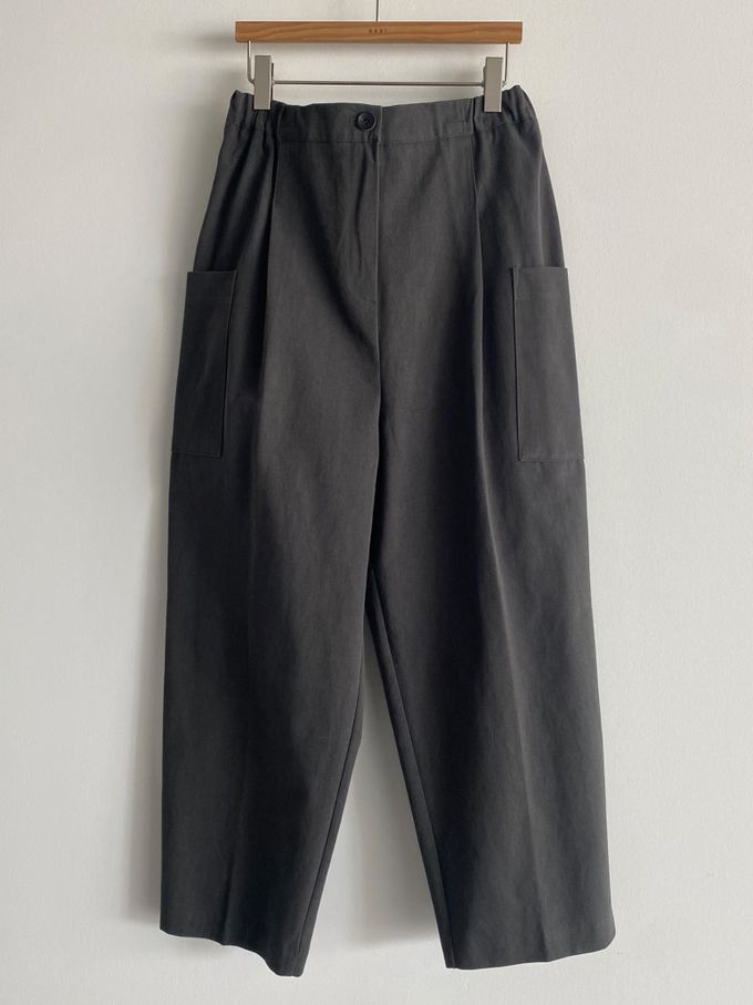 韓國女裝連線 - 鬆緊腰雙口袋錐形修飾長褲-黑 (FREE)