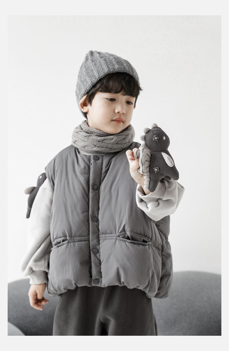 TONGMO - 鋪棉可拆卸玩偶保暖背心-小小恐龍-深灰色