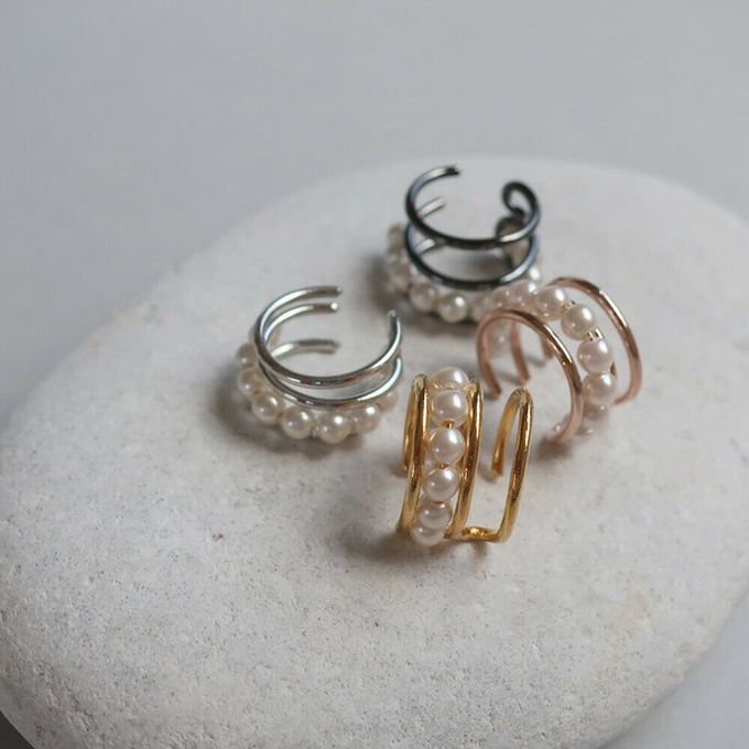 日本 Melody Accessory - 日本製 小巧珍珠線條耳骨夾-金