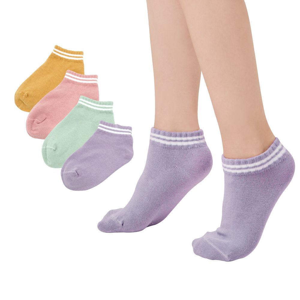GIAT - 4雙組-兒童消臭機能棉襪-B款-駝色+淡粉+淡綠+芋紫