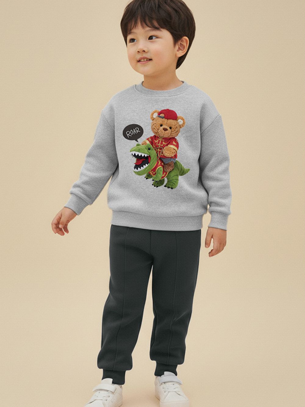 內刷絨長袖上衣+長褲套裝-前程可騎-灰色