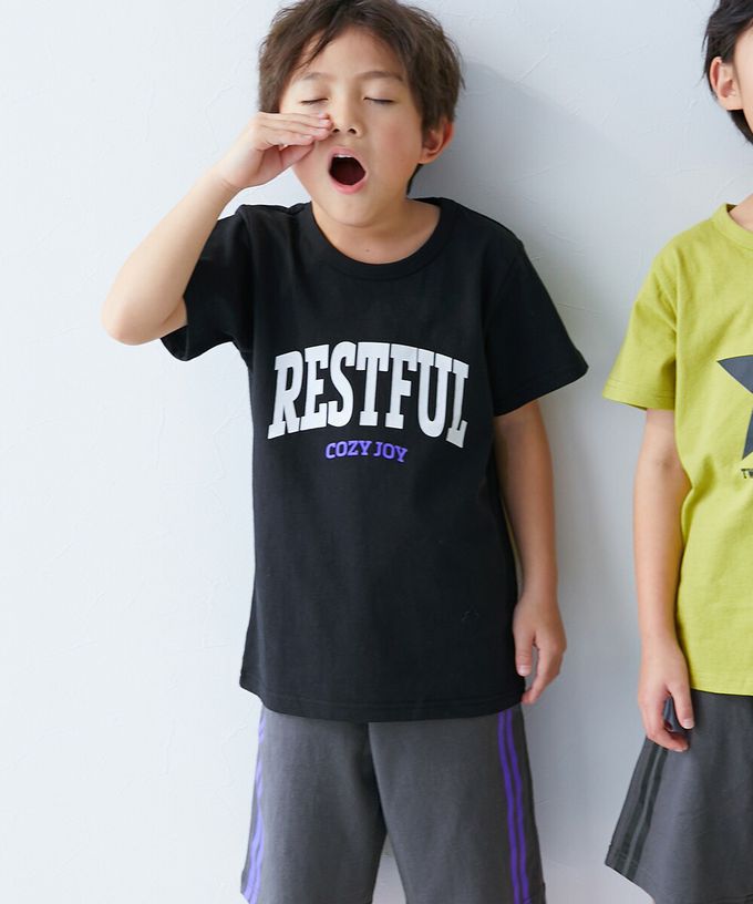 日本 devirock - 100%棉 短袖家居服/睡衣套裝-星月標語-淺灰綠