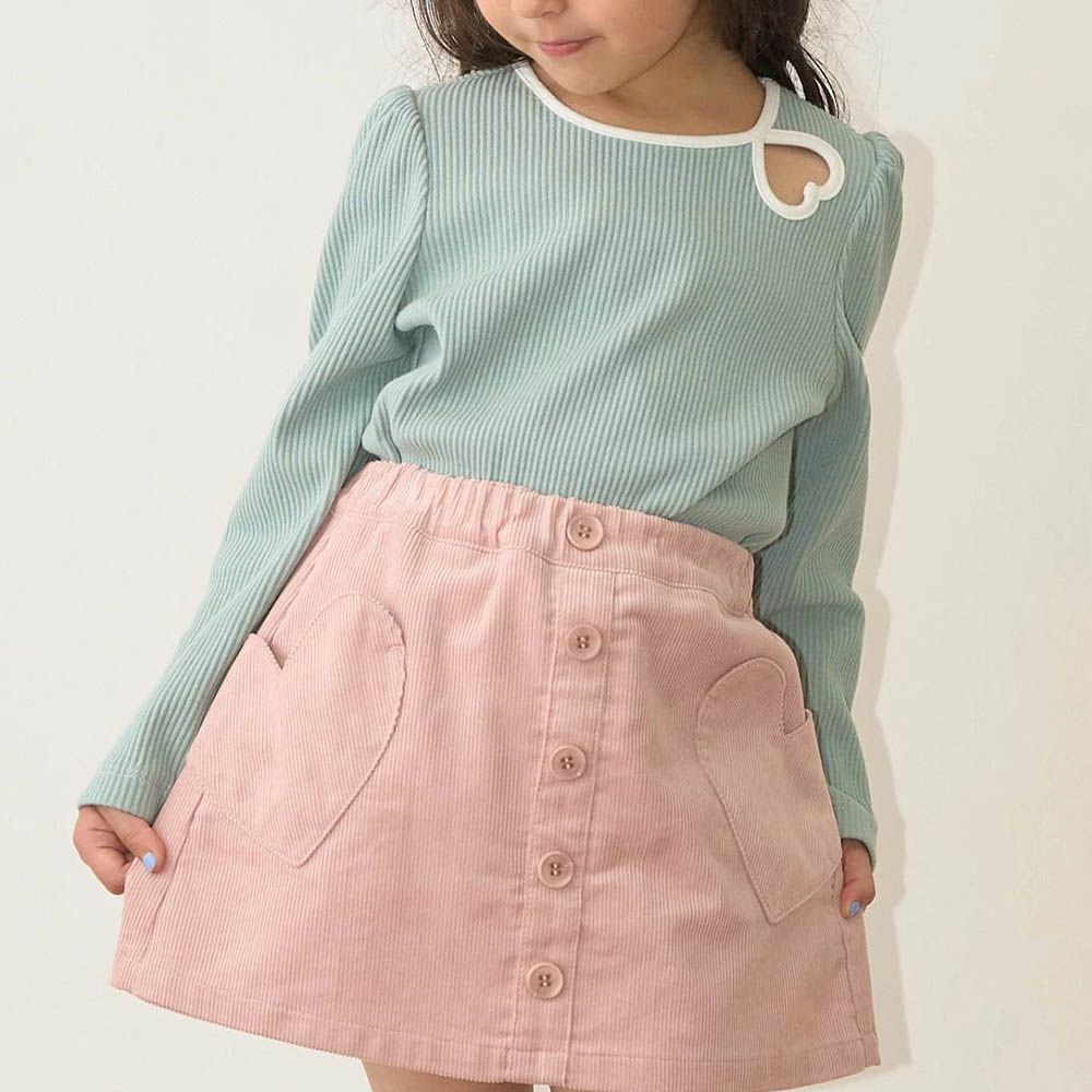 愛心鏤空羅紋長袖上衣-薄荷綠