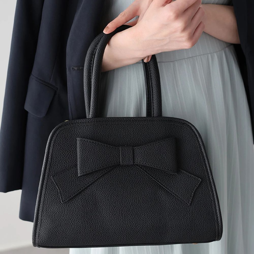 優雅梯形蝴蝶結2way手提/側背包-百搭黑