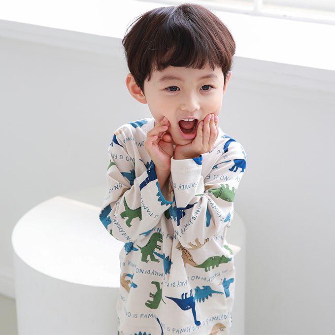 正韓 Cogibu - 極舒適無螢光劑 100% 有機棉幼兒/兒童睡衣/家居服套裝組-恐龍家族