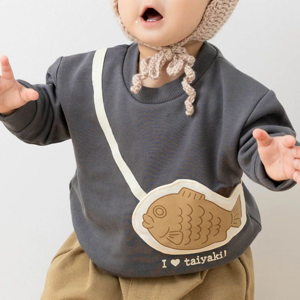 立體小包縮口長袖上衣-鯛魚燒-深灰