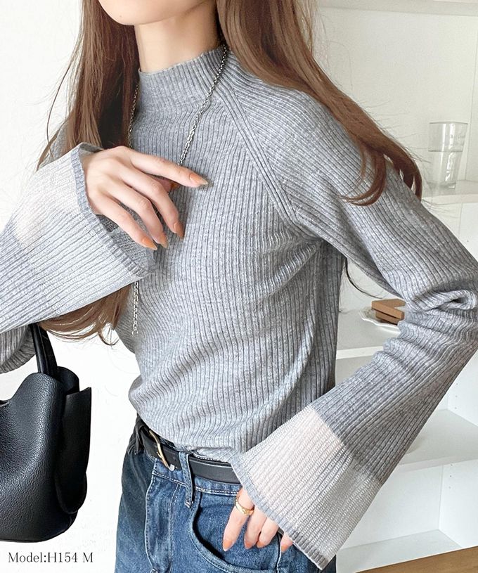 日本 Classical Elf - 絕美透膚羅紋喇叭袖上衣-灰