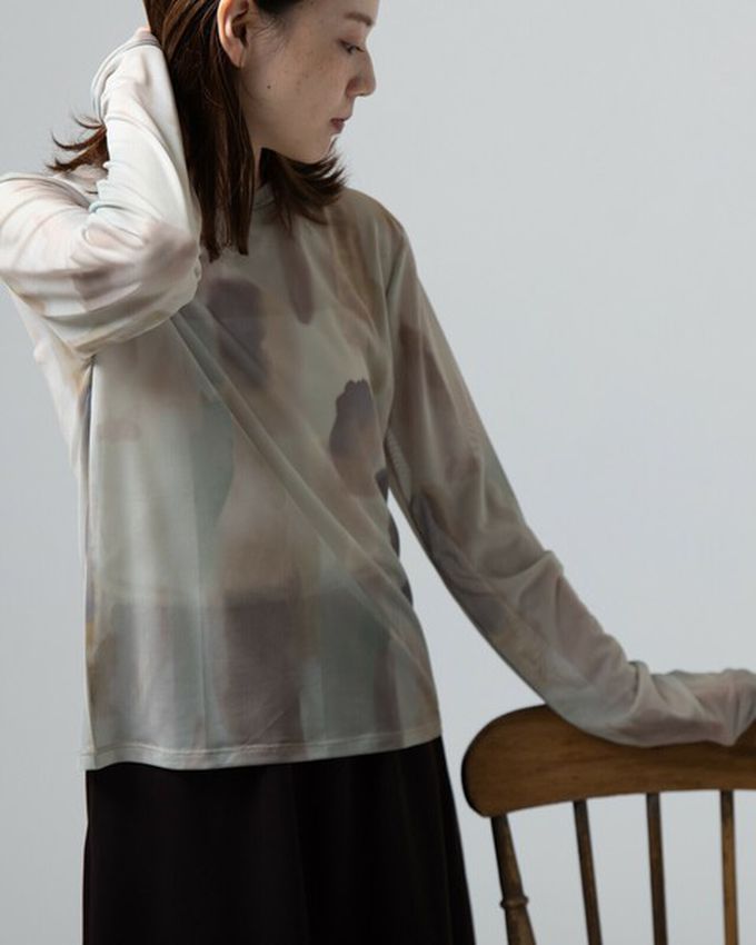 日本 gleam - 水彩畫風透膚休閒長袖上衣-水藍x綠系