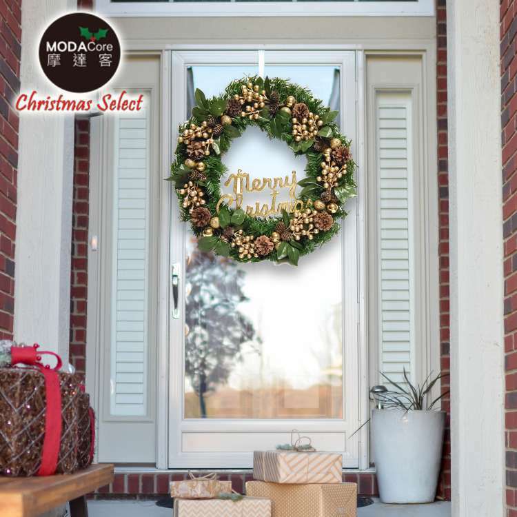 MODACore 摩達客 - 耶誕-台製歐風典雅20吋大地盛宴金球果松果聖誕花圈_福臨圈(免組裝/台灣設計手工藝製) 本島免運費