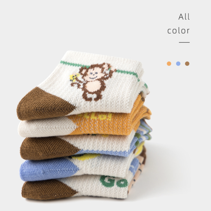 love, charlotte - 小猴子網眼短筒棉襪-5 雙一組