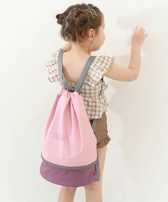 日本 devirock - 雙層設計防水便利游泳背包/水桶包-海軍藍x紅