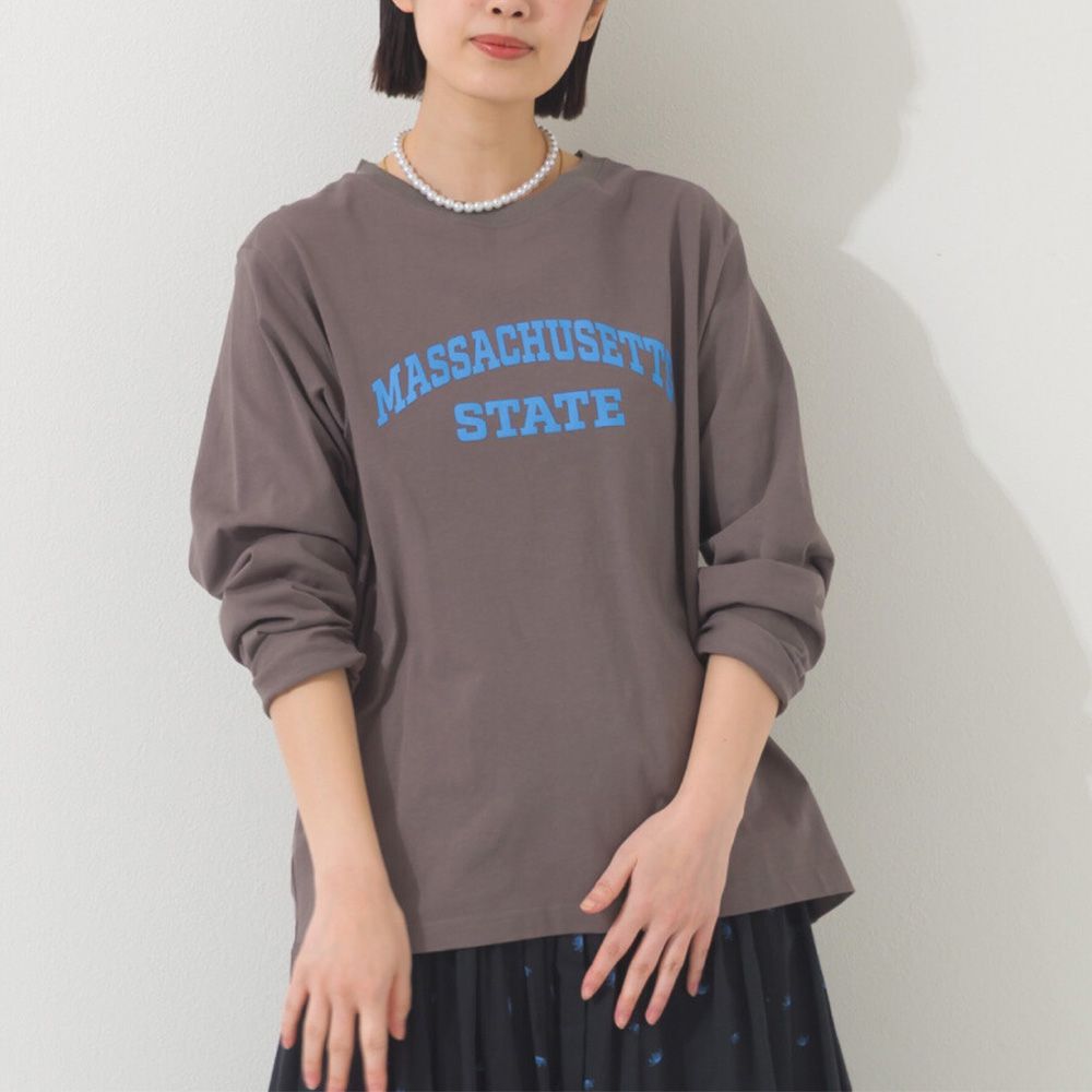 100%棉 簡約英文標語長袖上衣-炭灰